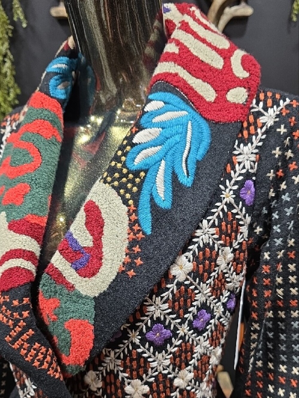 RARE! Hazel Black Embroidered Shawl Collar Blazer with Multicolor Accents - Picture 3 of 15